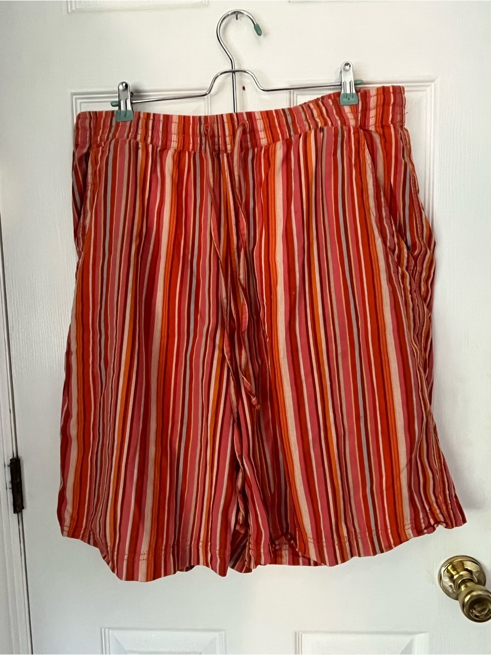 Free People Women's Striped Flat Front Shorts in Red and Orange